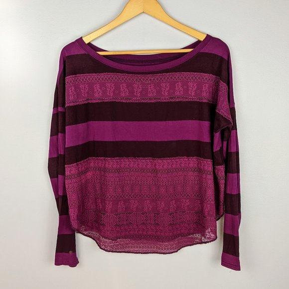 Free People Tops - We the Free Free People Purple Striped Lace Top